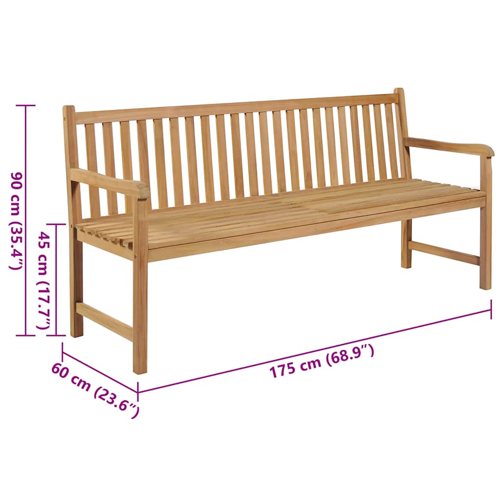 Gartenbank Graue Karomuster-Auflage 175 cm Massivholz Teak