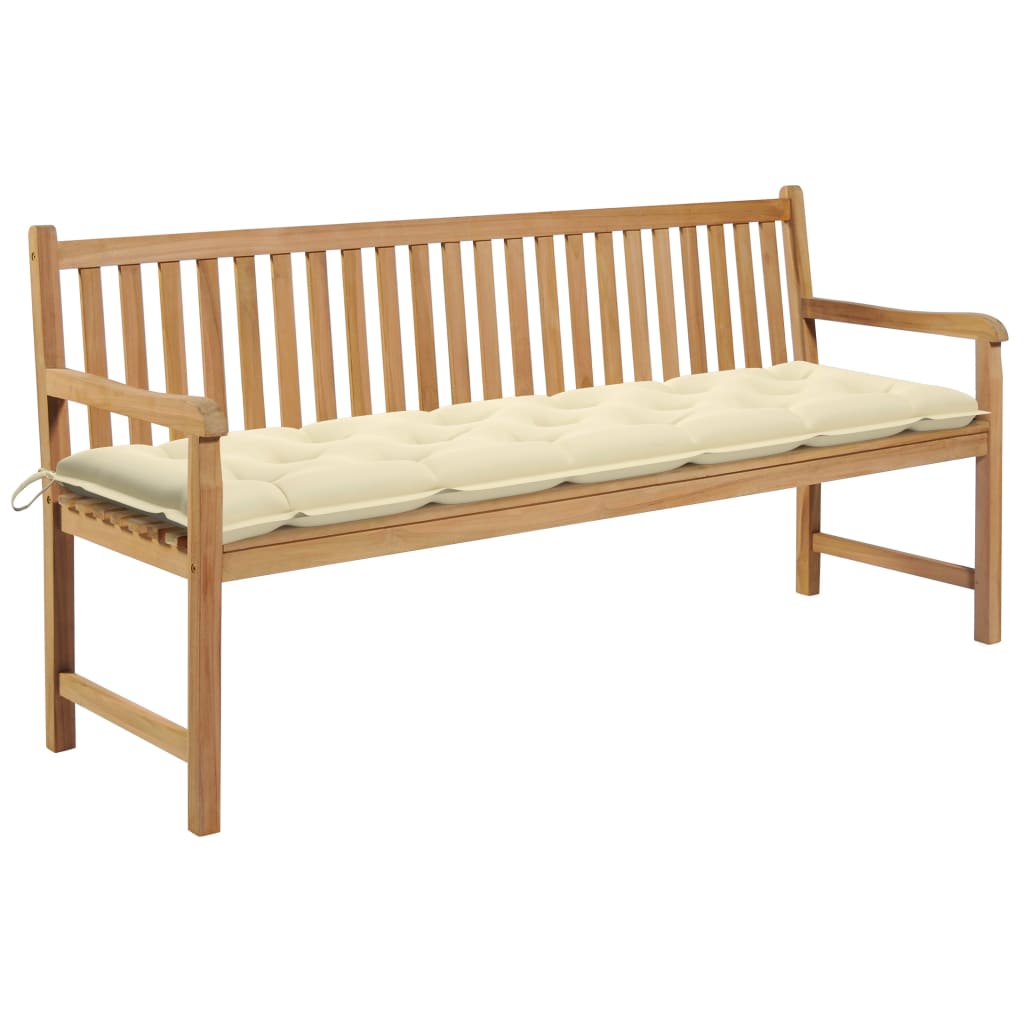Gartenbank mit Cremeweißer Auflage 175 cm Massivholz Teak
