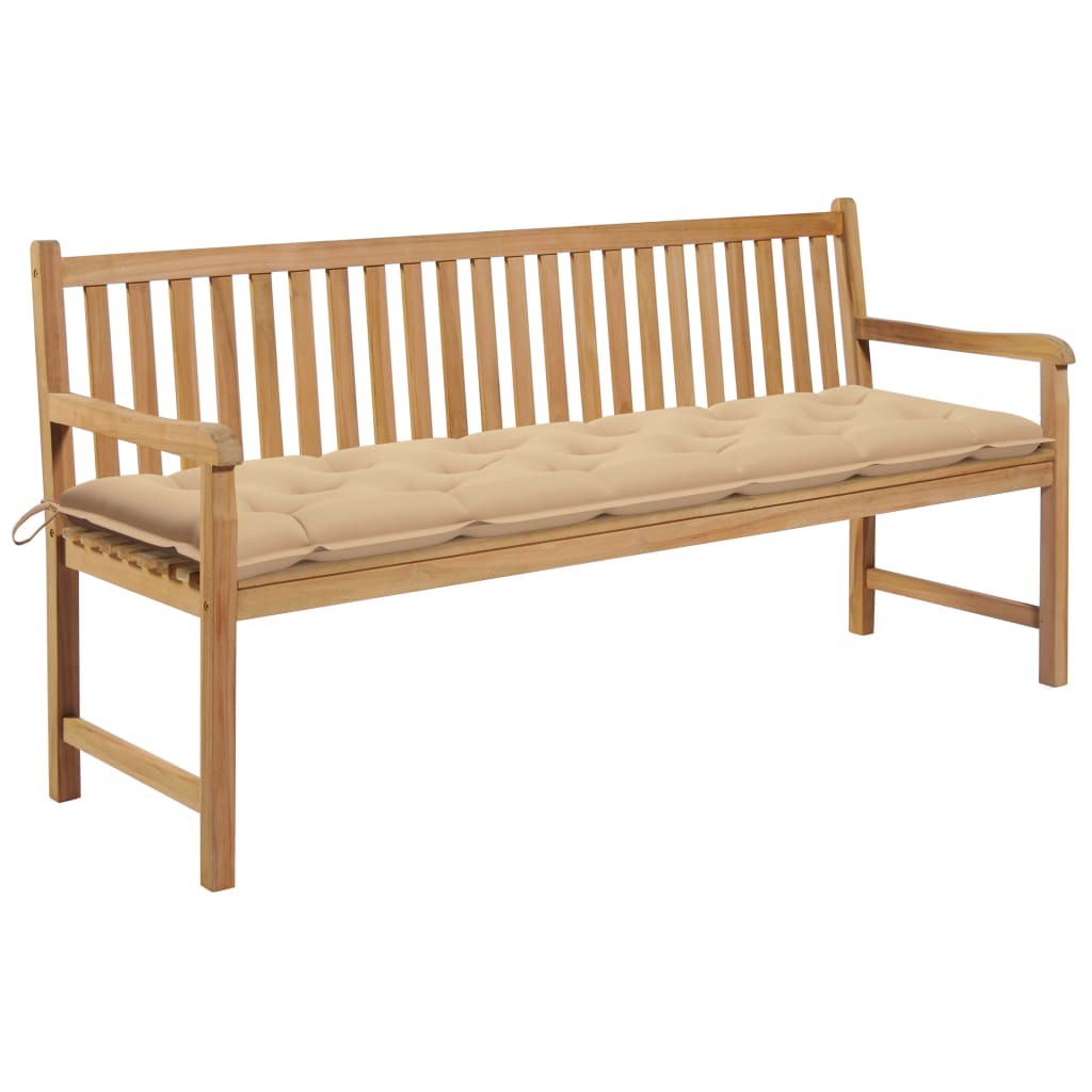 Gartenbank mit Beige Auflage 175 cm Massivholz Teak