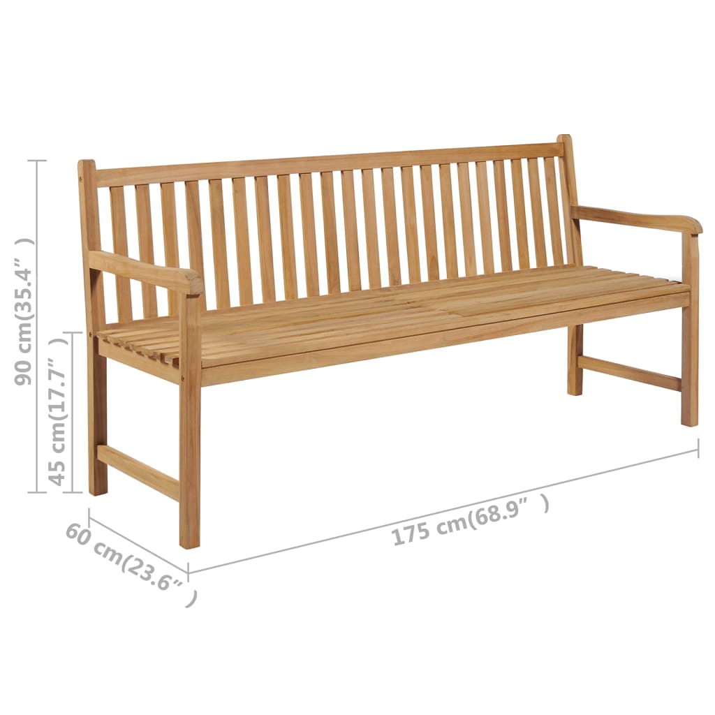 Gartenbank mit Beige Auflage 175 cm Massivholz Teak