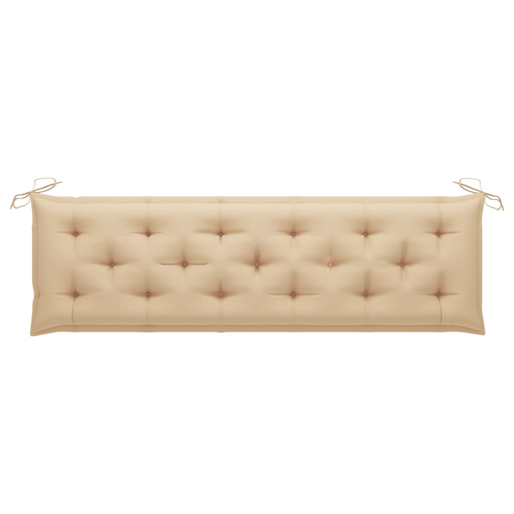 Gartenbank mit Beige Auflage 175 cm Massivholz Teak