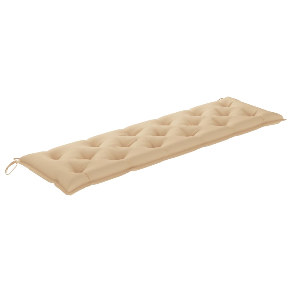 Gartenbank mit Beige Auflage 175 cm Massivholz Teak