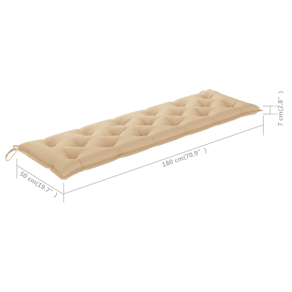 Gartenbank mit Beige Auflage 175 cm Massivholz Teak