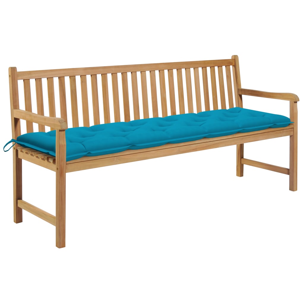 Gartenbank mit Hellblauer Auflage 175 cm Massivholz Teak