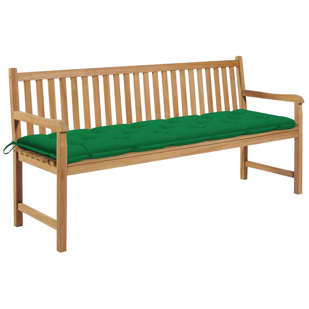 Gartenbank mit Grüner Auflage 175 cm Massivholz Teak