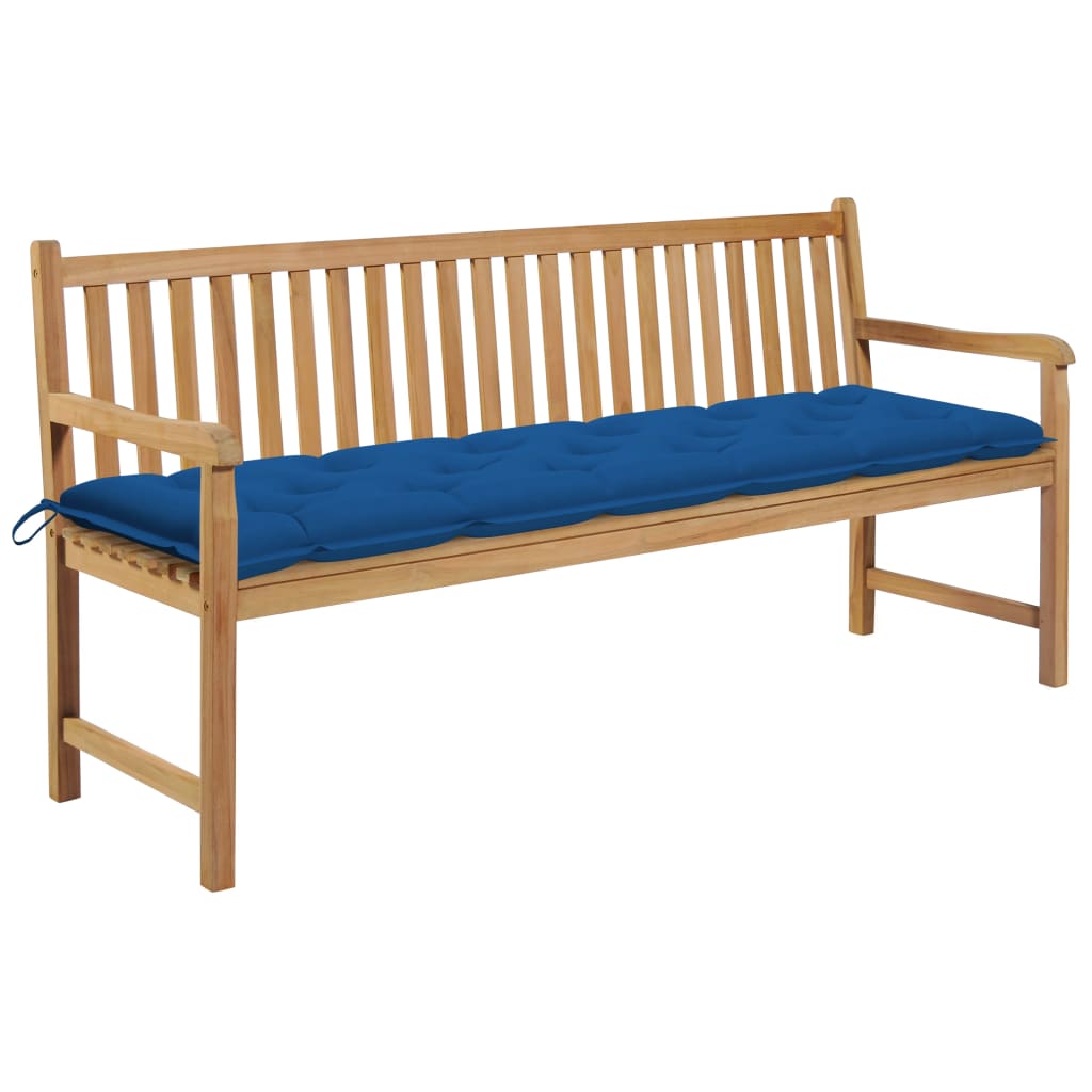 Gartenbank mit Blauer Auflage 175 cm Massivholz Teak