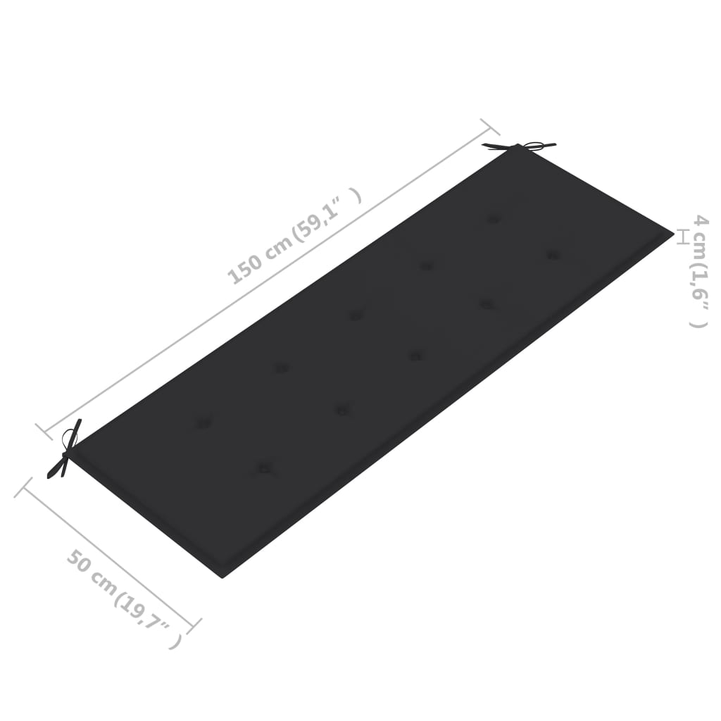 Gartenbank mit Anthrazit Auflage 150 cm Massivholz Teak