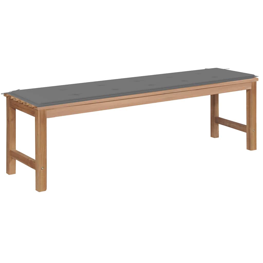 Gartenbank mit Grauer Auflage 150 cm Massivholz Teak