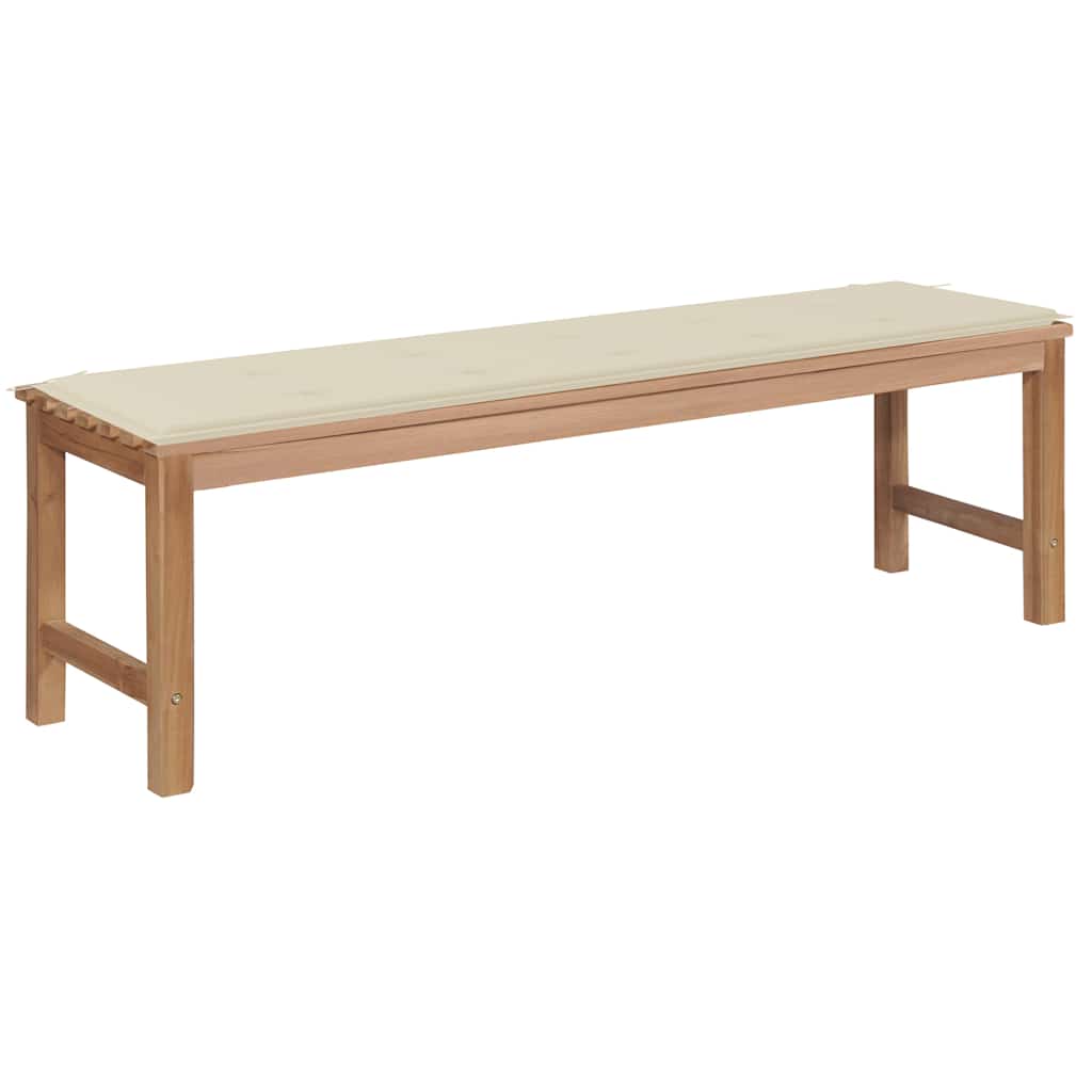 Gartenbank mit Cremeweißer Auflage 150 cm Massivholz Teak
