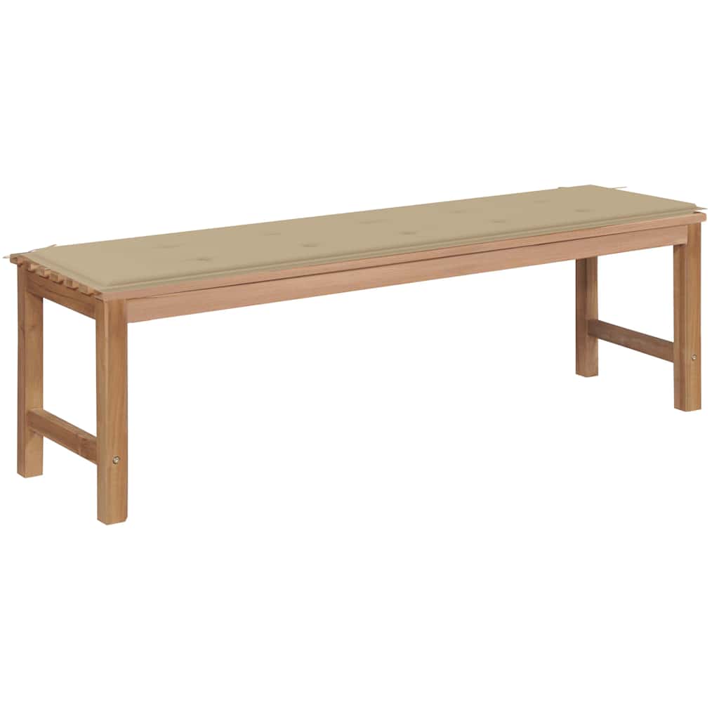 Gartenbank mit Beige Auflage 150 cm Massivholz Teak