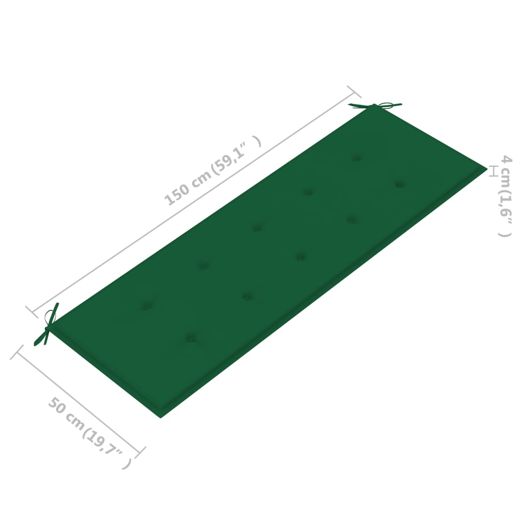 Gartenbank mit Grüner Auflage 150 cm Massivholz Teak