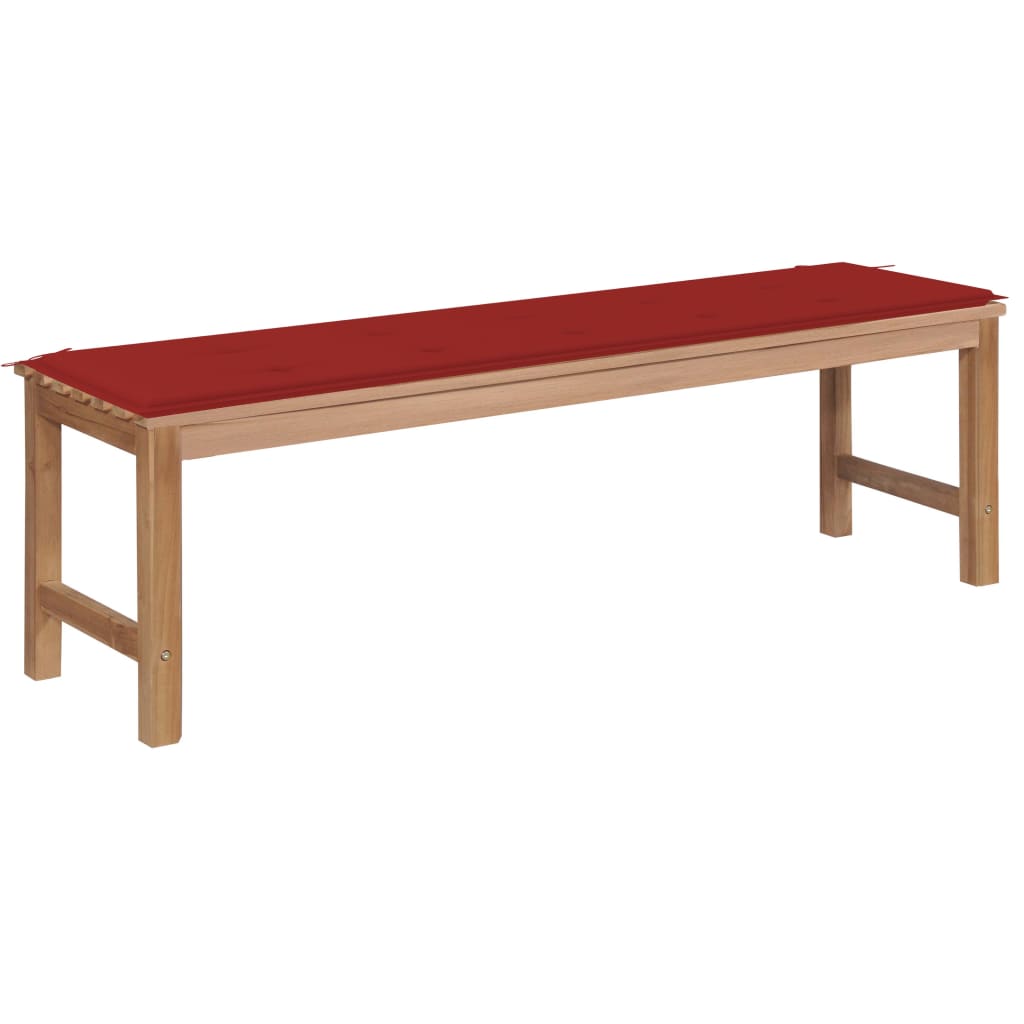 Gartenbank mit Roter Auflage 150 cm Massivholz Teak