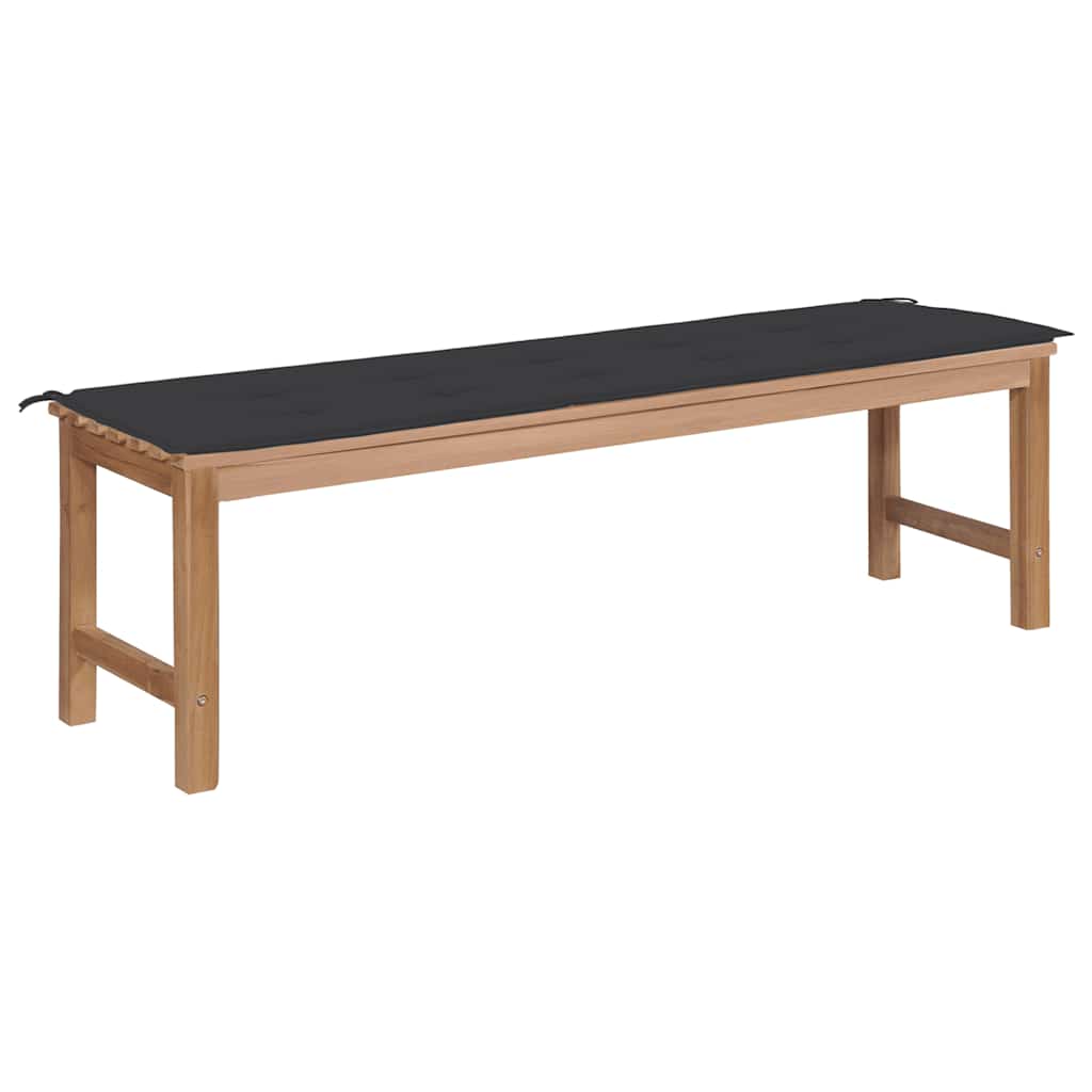 Gartenbank mit Schwarzer Auflage 150 cm Massivholz Teak
