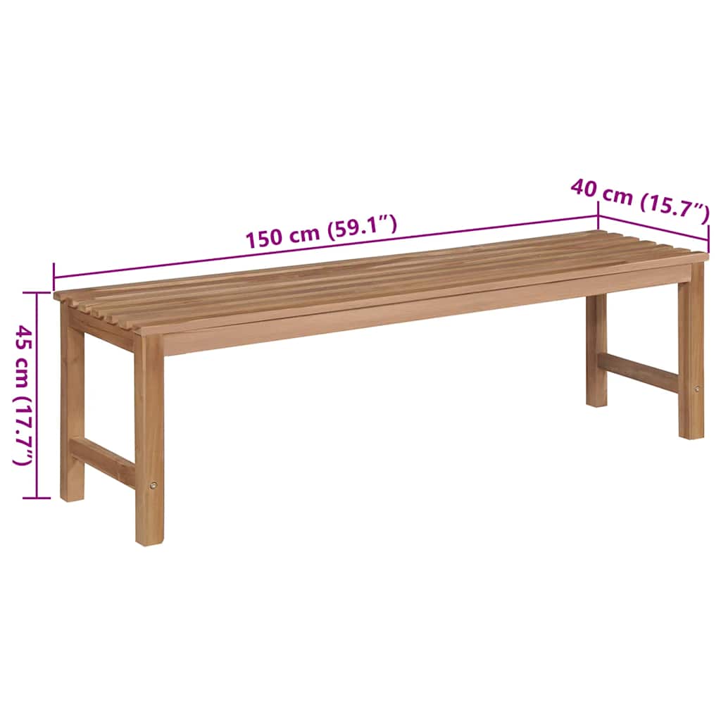 Gartenbank mit Weinroter Auflage 150 cm Massivholz Teak