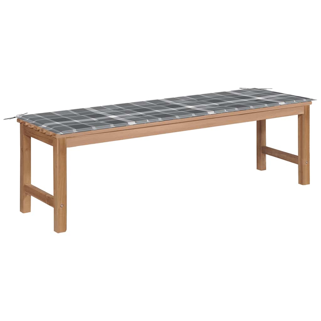 Gartenbank Graue Karomuster-Auflage 150 cm Massivholz Teak
