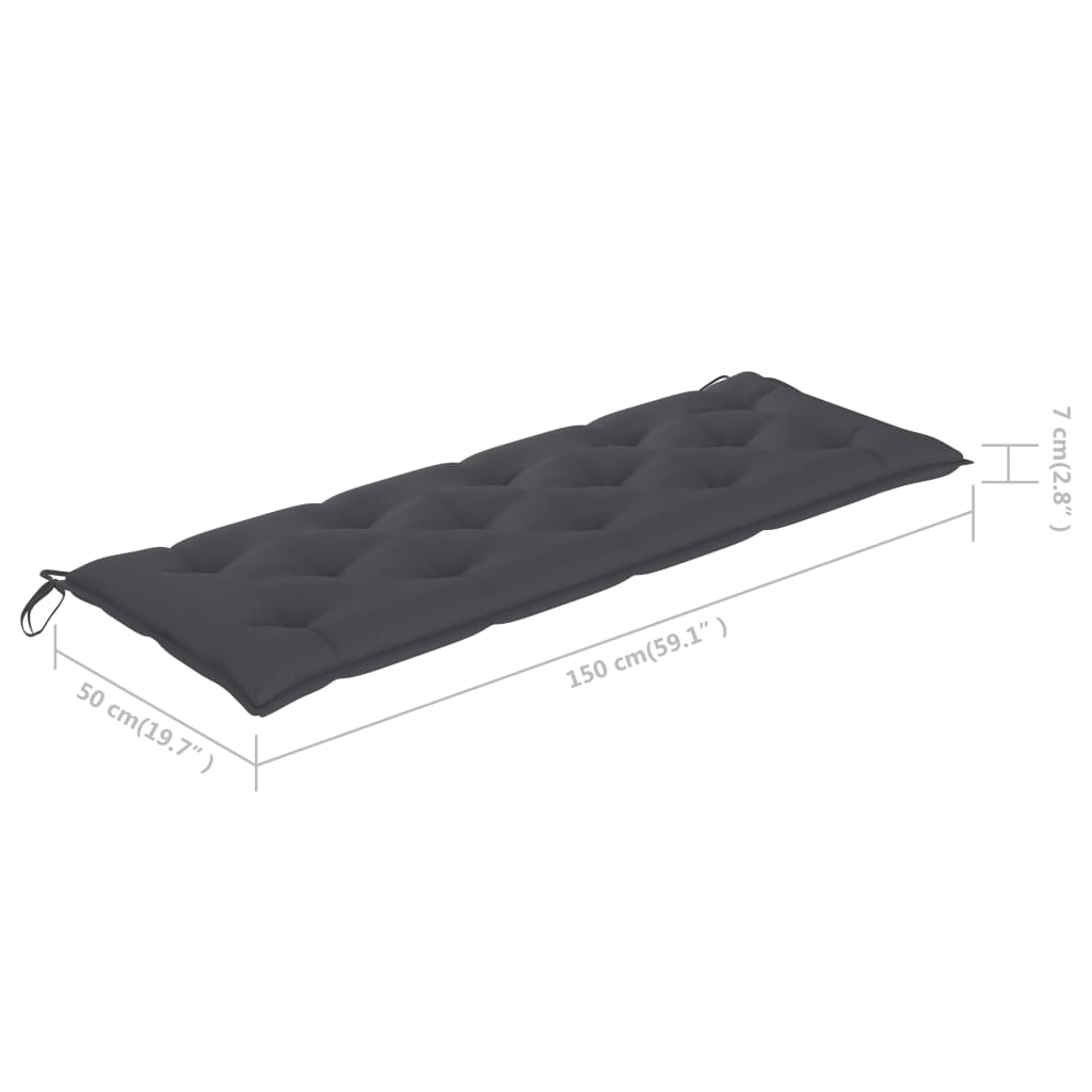 Gartenbank mit Anthrazit Auflage 150 cm Massivholz Teak