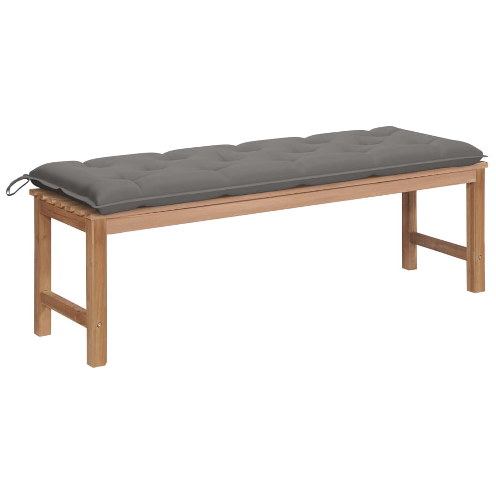 Gartenbank mit Grauer Auflage 150 cm Massivholz Teak