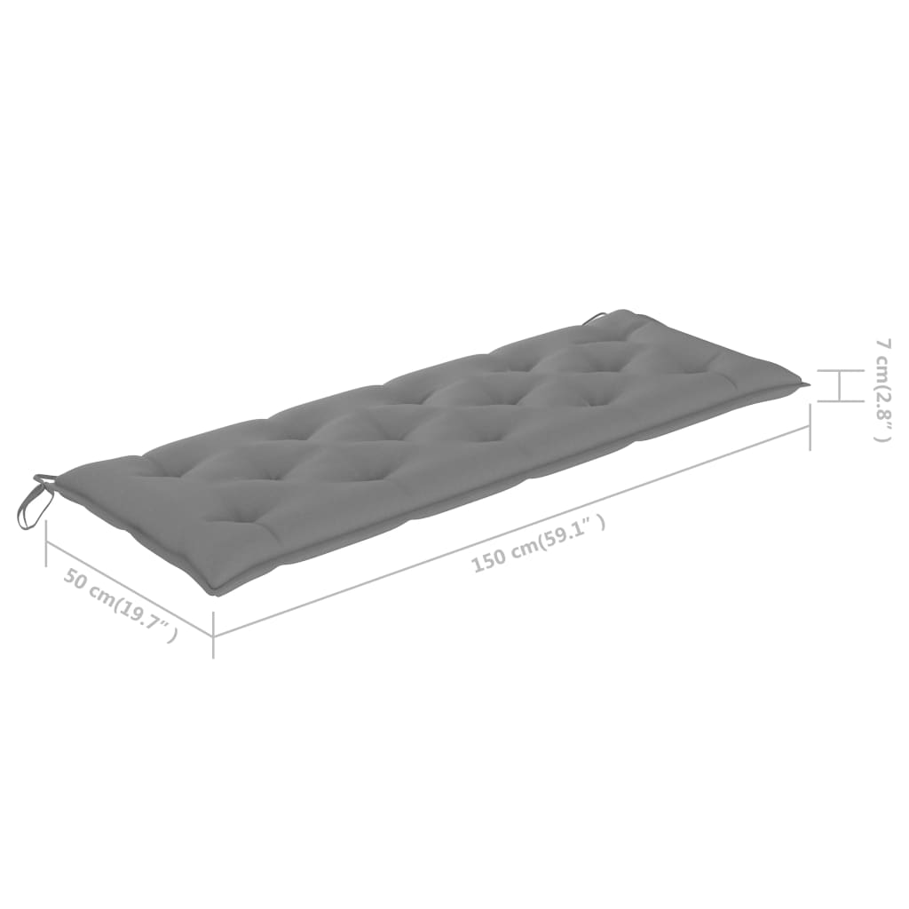 Gartenbank mit Grauer Auflage 150 cm Massivholz Teak