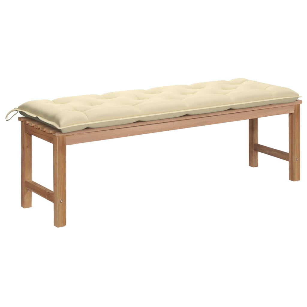 Gartenbank mit Cremeweißer Auflage 150 cm Massivholz Teak