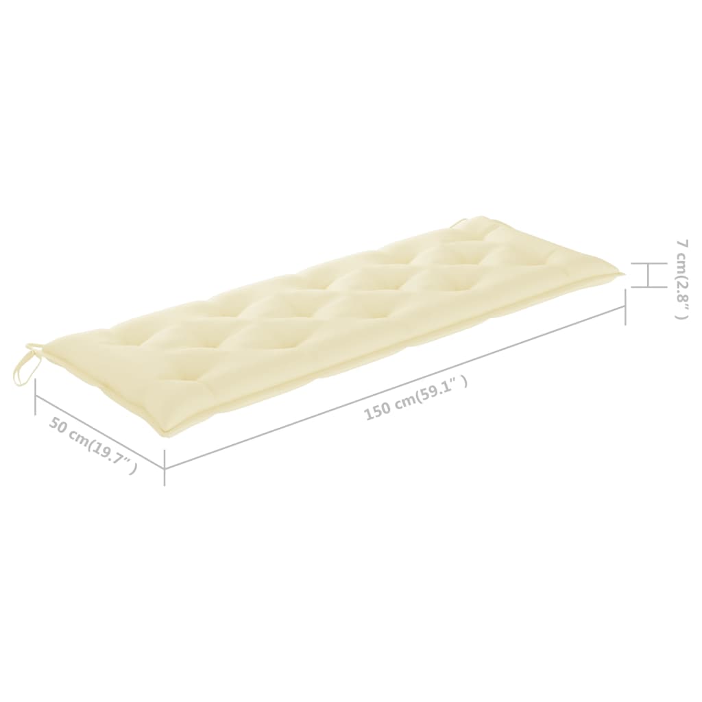 Gartenbank mit Cremeweißer Auflage 150 cm Massivholz Teak