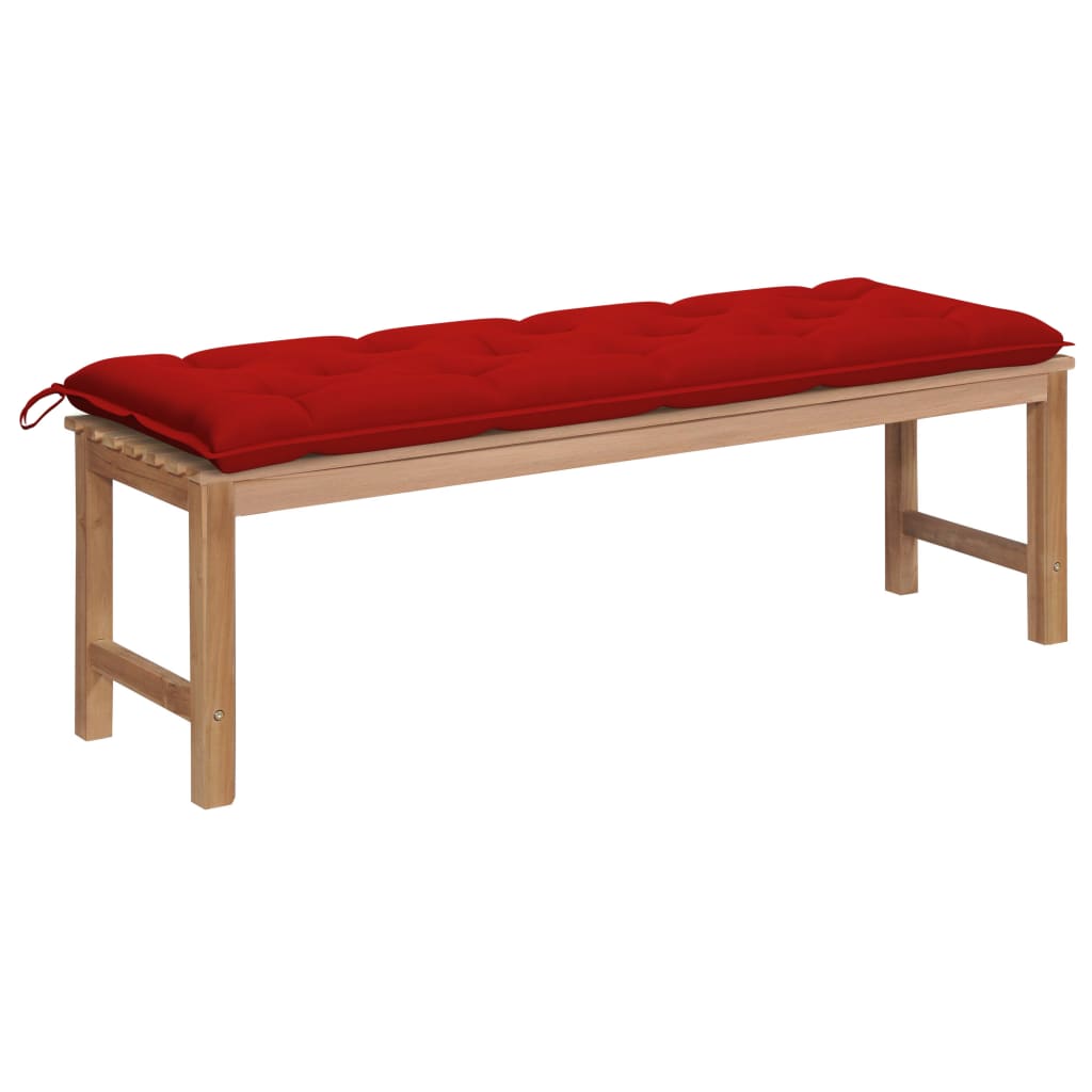 Gartenbank mit Roter Auflage 150 cm Massivholz Teak