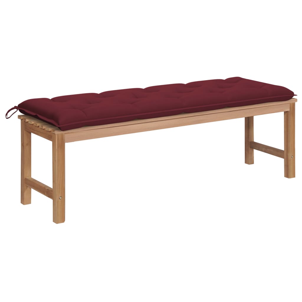 Gartenbank mit Weinroter Auflage 150 cm Massivholz Teak
