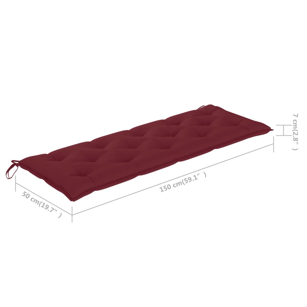 Gartenbank mit Weinroter Auflage 150 cm Massivholz Teak