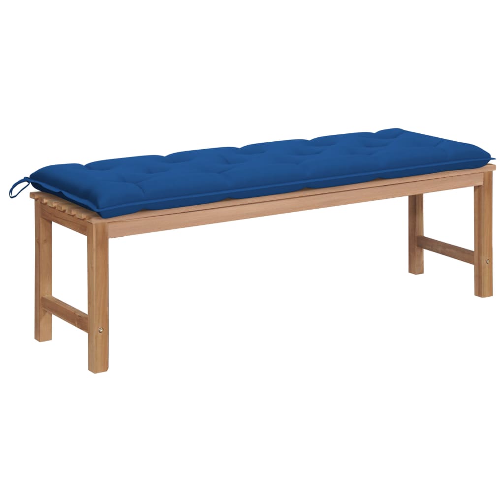 Gartenbank mit Blauer Auflage 150 cm Massivholz Teak