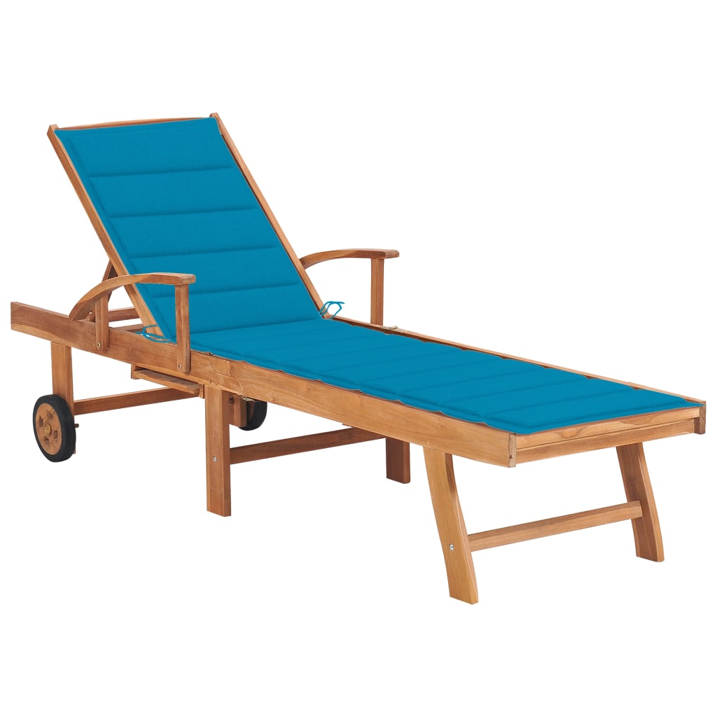 Sonnenliege mit Auflage Blau Massivholz Teak
