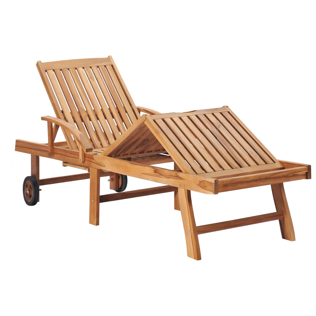Sonnenliege mit Auflage Blau Massivholz Teak