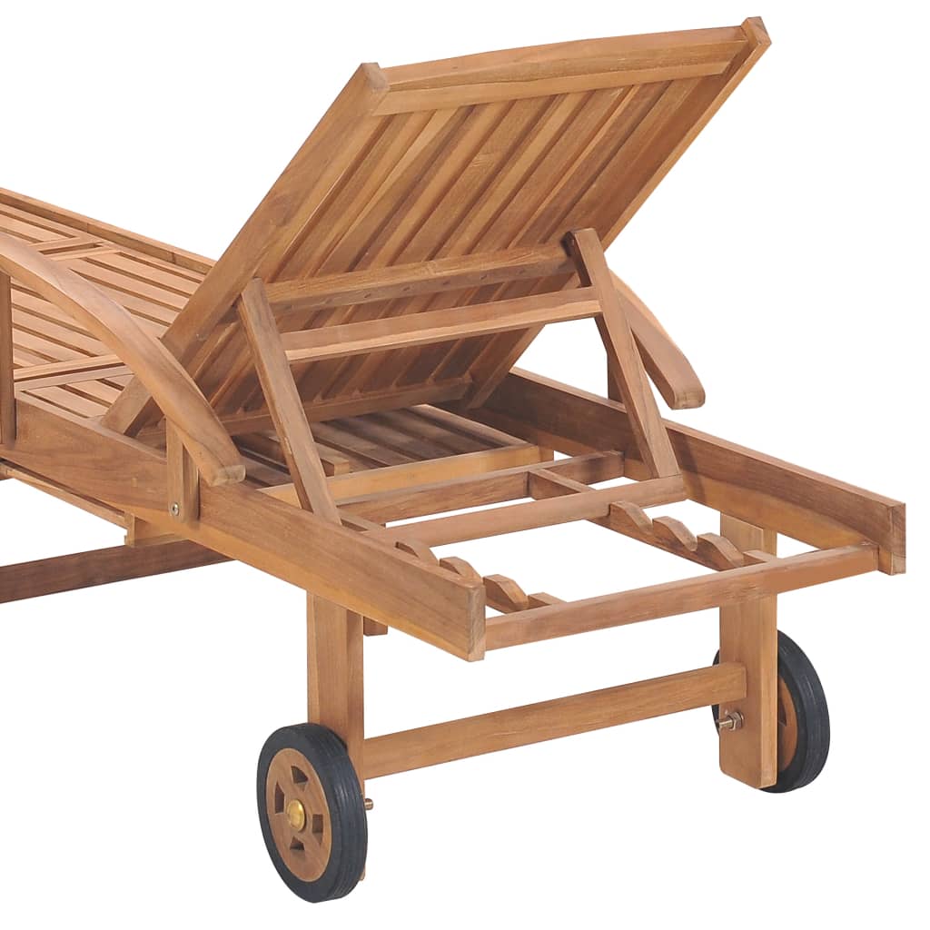 Sonnenliege mit Auflage Blau Massivholz Teak
