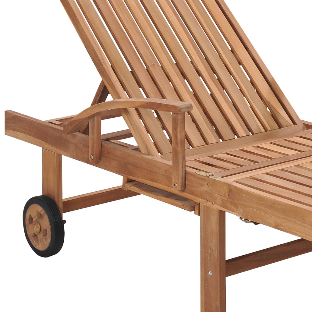 Sonnenliege mit Auflage Blau Massivholz Teak