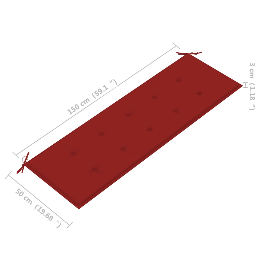 Stapelbare Gartenbank mit Auflage 159 cm Massivholz Teak
