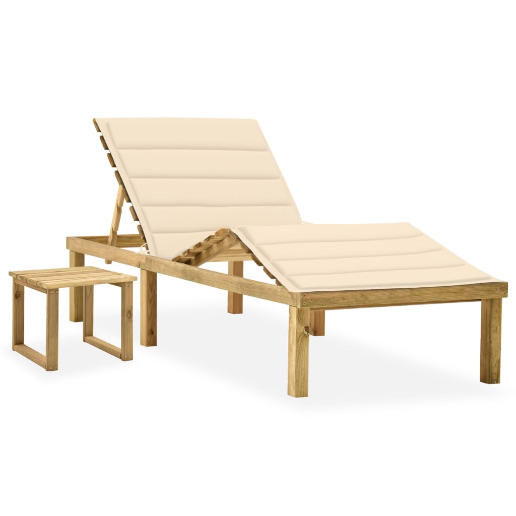 Garten-Sonnenliege mit Tisch und Auflage Kiefer Imprägniert