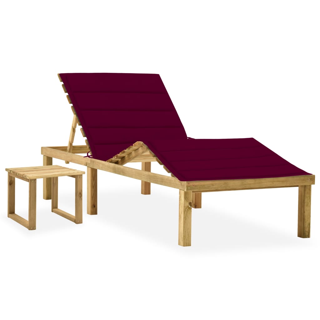 Garten-Sonnenliege mit Tisch und Auflage Kiefer Imprägniert