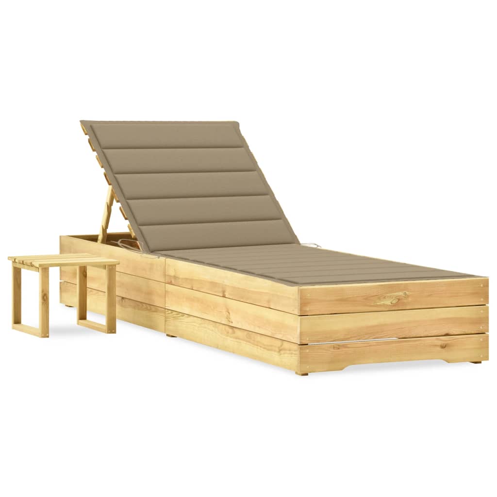 Garten-Sonnenliege mit Tisch und Auflage Kiefer Imprägniert