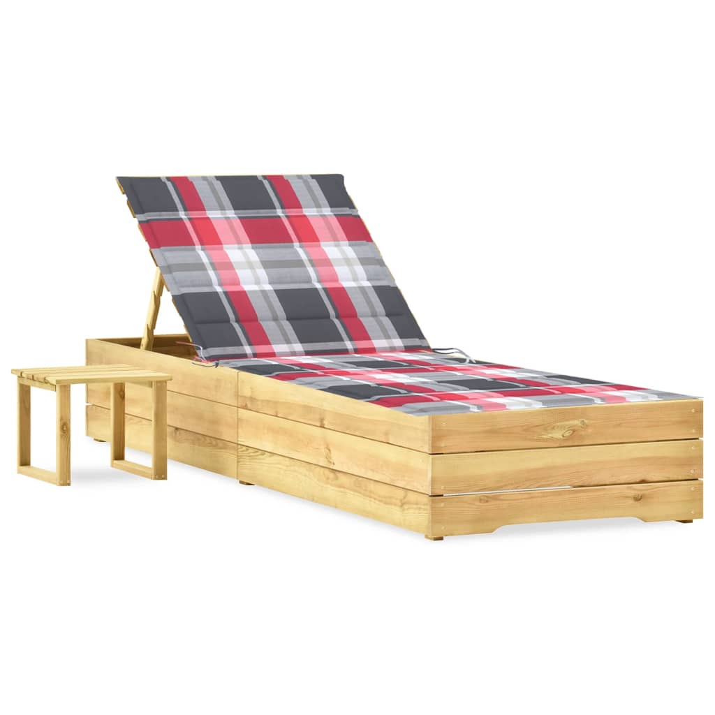 Garten-Sonnenliege mit Tisch und Auflage Kiefer Imprägniert