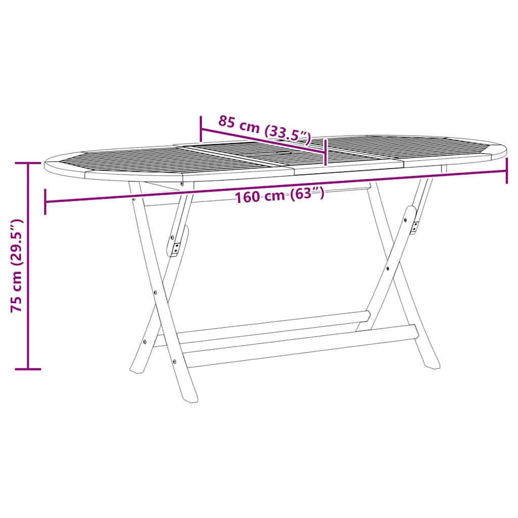 Klappbarer Gartentisch 160x85x75 cm Massivholz Eukalyptus