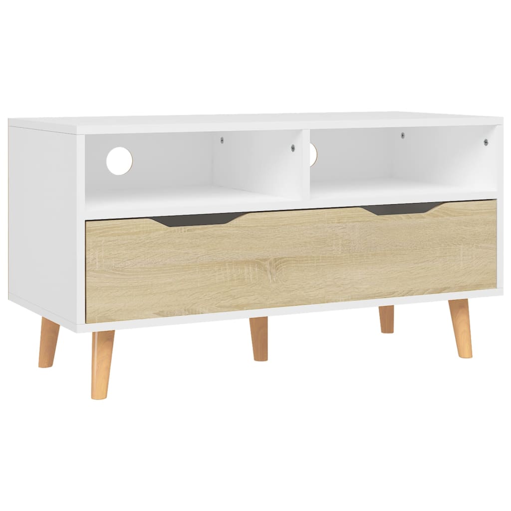 TV-Schrank Weiß und Sonoma-Eiche 90x40x48,5 cm Holzwerkstoff