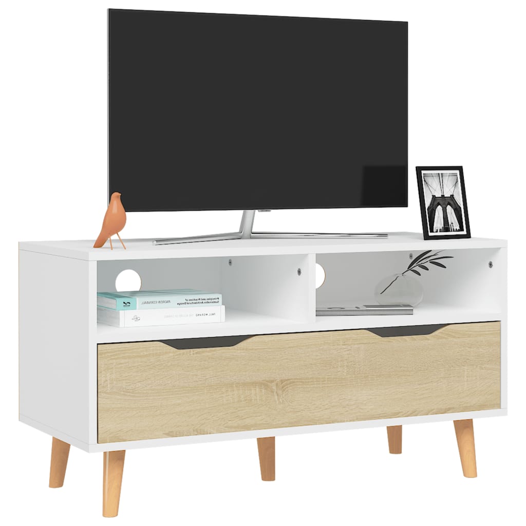 TV-Schrank Weiß und Sonoma-Eiche 90x40x48,5 cm Holzwerkstoff