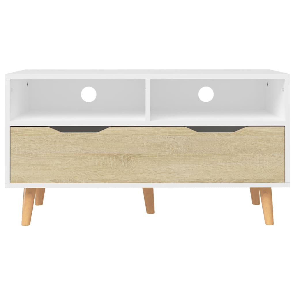 TV-Schrank Weiß und Sonoma-Eiche 90x40x48,5 cm Holzwerkstoff