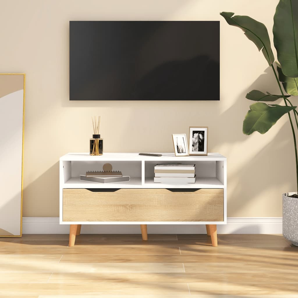 TV-Schrank Weiß und Sonoma-Eiche 90x40x48,5 cm Holzwerkstoff