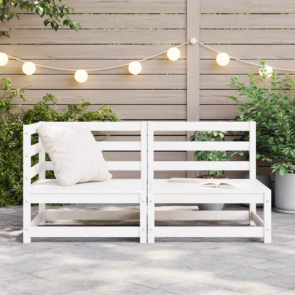 2-tlg. Garten-Lounge-Set Weiß Kiefer Massivholz