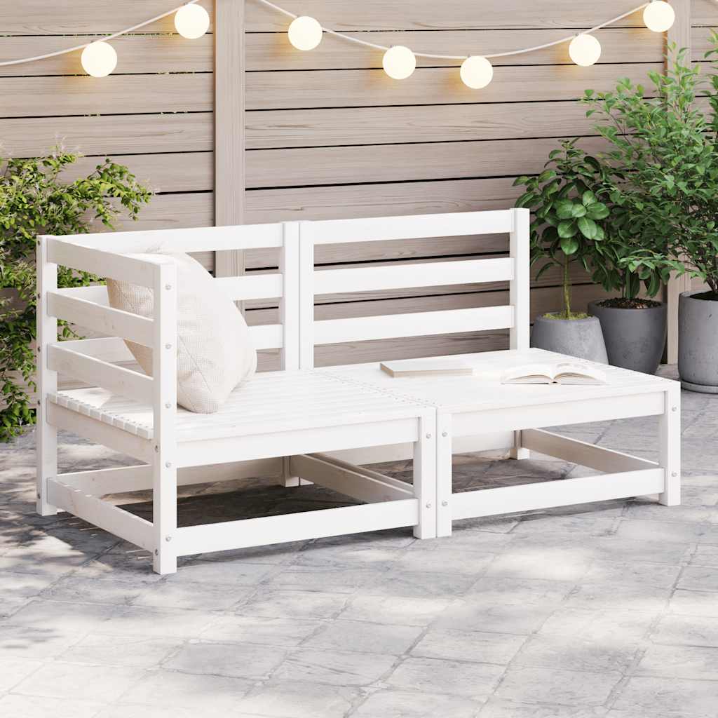 2-tlg. Garten-Lounge-Set Weiß Kiefer Massivholz
