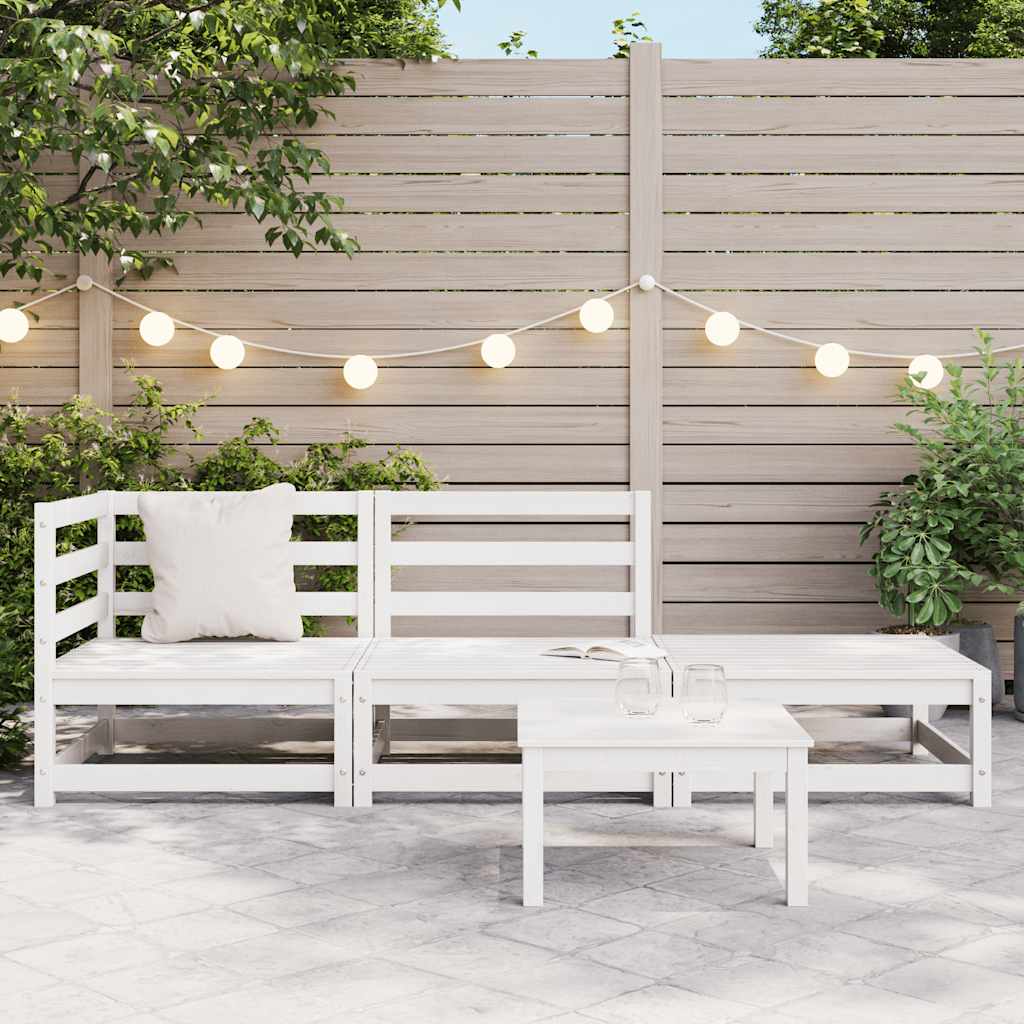 3-tlg. Garten-Lounge-Set Weiß Kiefer Massivholz