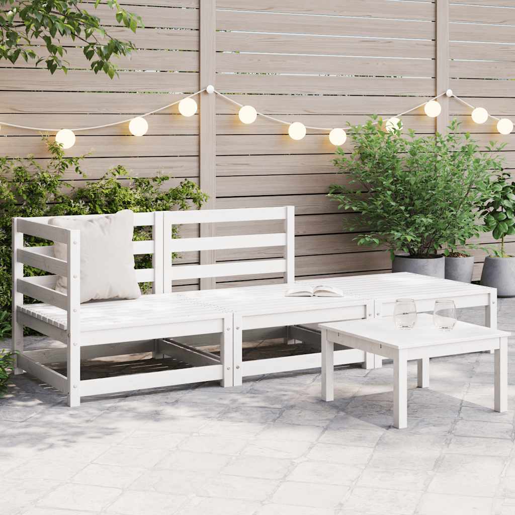 3-tlg. Garten-Lounge-Set Weiß Kiefer Massivholz