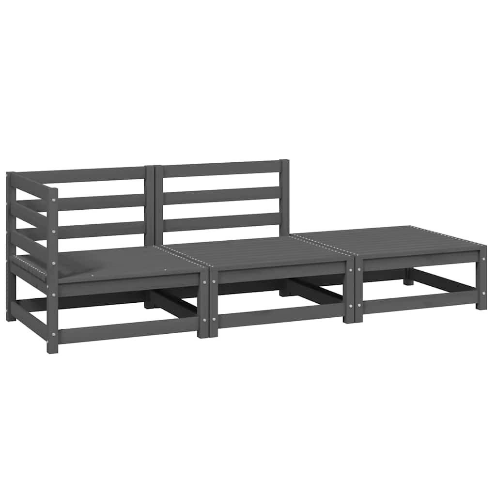 3-tlg. Garten-Lounge-Set Grau Kiefer Massivholz