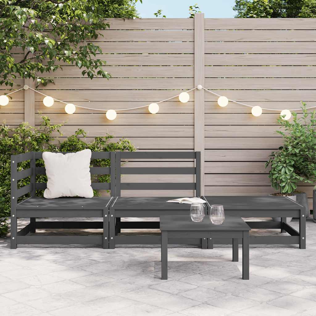 3-tlg. Garten-Lounge-Set Grau Kiefer Massivholz
