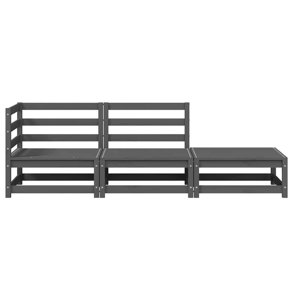 3-tlg. Garten-Lounge-Set Grau Kiefer Massivholz