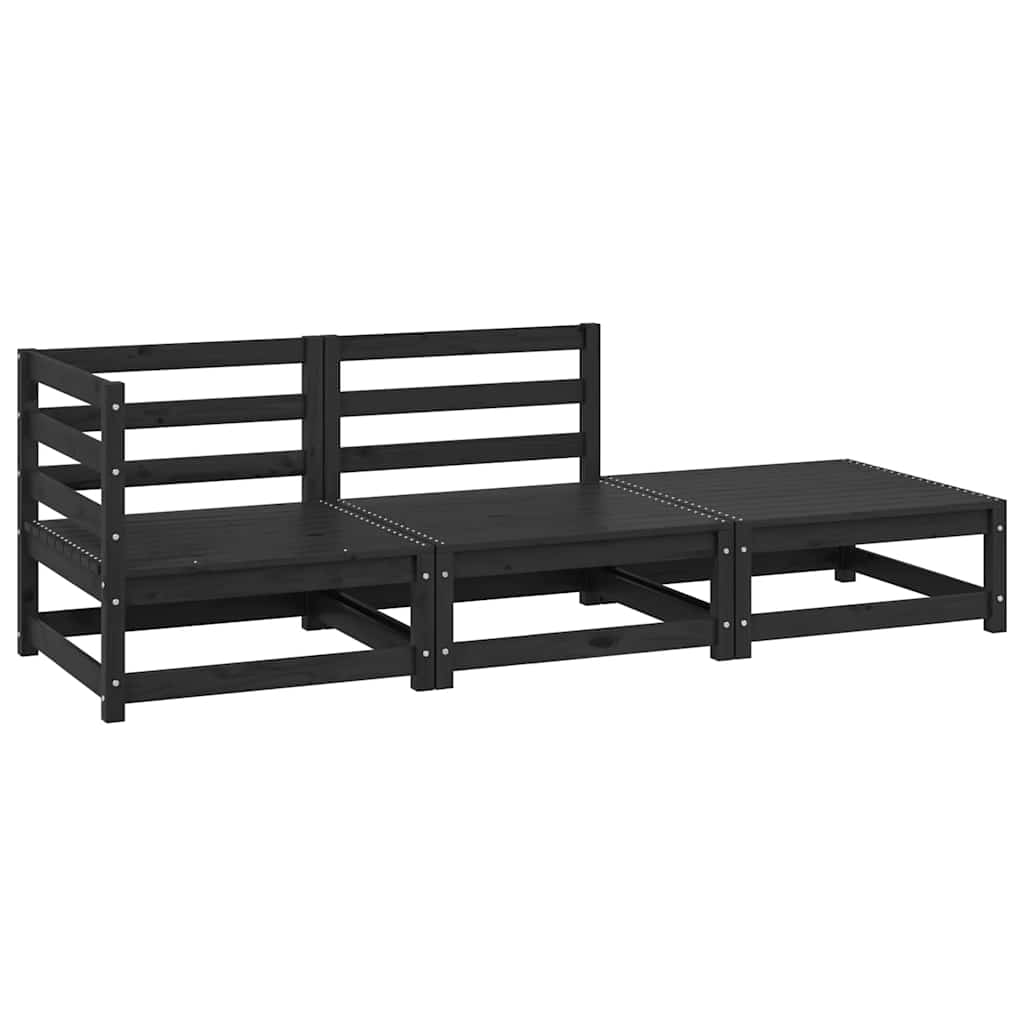 3-tlg. Garten-Lounge-Set Schwarz Massivholz Kiefer